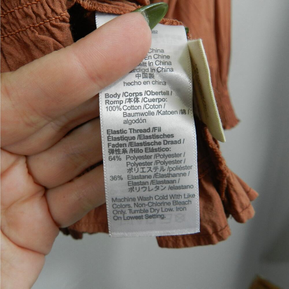 Madewell Lucie Bubble Sleeve Smocked Top Size XL Burnt Umber Style NC843 - Picture 14 of 16